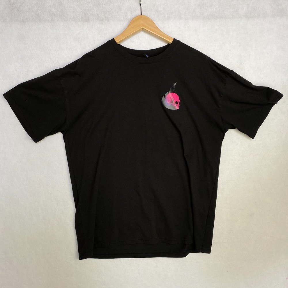 ROMWE T-Shirt Graphic Print Neon Baseball Skeleton Player Crew Neck Black XL - Picture 3 of 7